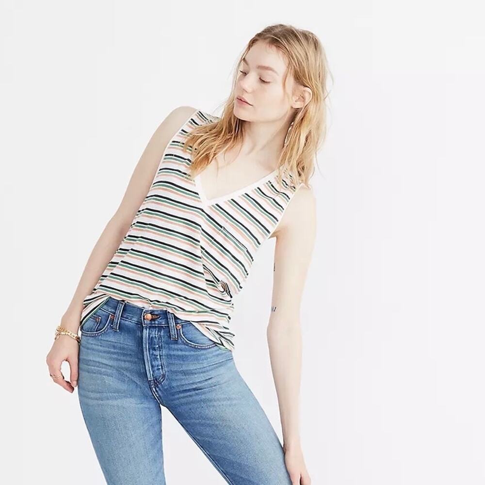 MADEWELL Whisper Cotton V Neck Pocket Tank Large L